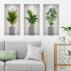 3pcs Green Plant Potted Wall Sticker Home Decoration Bedroom Living Room