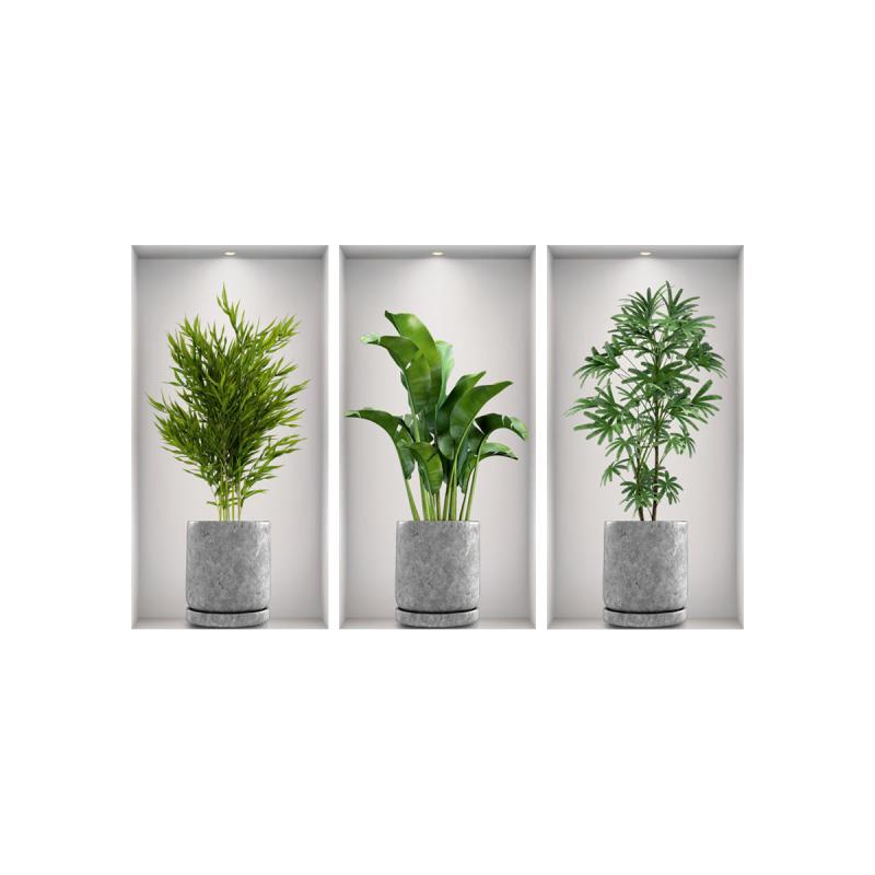 3pcs Green Plant Potted Wall Sticker Home Decoration Bedroom Living Room