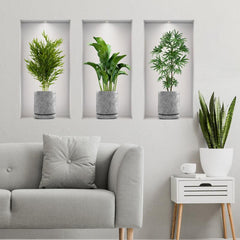3pcs Green Plant Potted Wall Sticker Home Decoration Bedroom Living Room