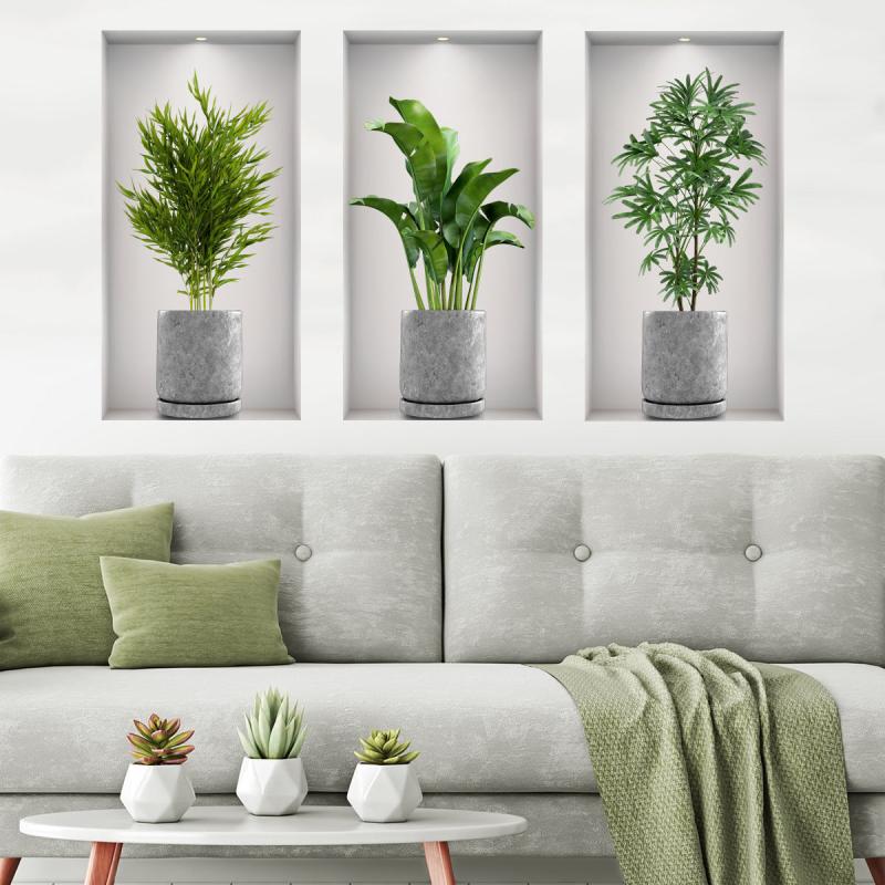 3pcs Green Plant Potted Wall Sticker Home Decoration Bedroom Living Room