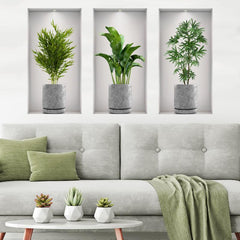 3pcs Green Plant Potted Wall Sticker Home Decoration Bedroom Living Room
