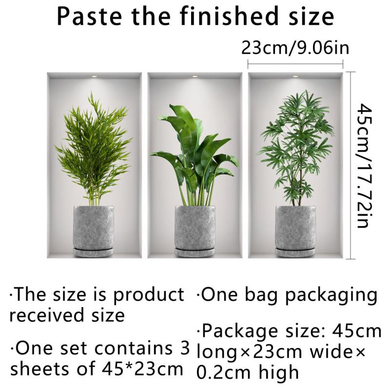 3pcs Green Plant Potted Wall Sticker Home Decoration Bedroom Living Room