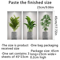 3pcs Green Plant Potted Wall Sticker Home Decoration Bedroom Living Room