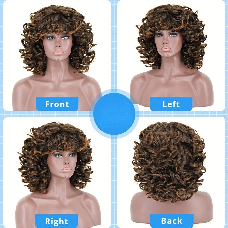Short Curly Hair Wavy Wig with Bangs Heat Resistant Synthetic Fiber