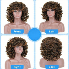 Short Curly Hair Wavy Wig with Bangs Heat Resistant Synthetic Fiber