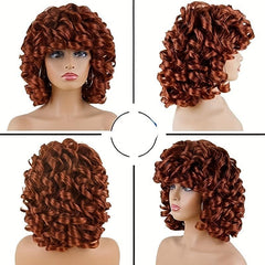 Short Curly Hair Wavy Wig with Bangs Heat Resistant Synthetic Fiber