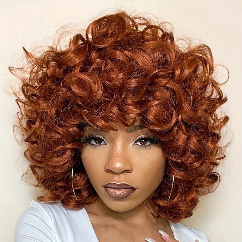 Short Curly Hair Wavy Wig with Bangs Heat Resistant Synthetic Fiber
