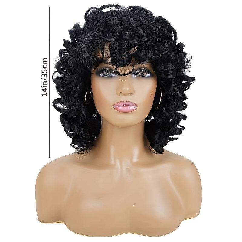 Short Curly Hair Wavy Wig with Bangs Heat Resistant Synthetic Fiber
