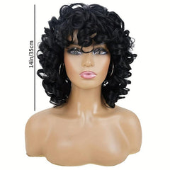 Short Curly Hair Wavy Wig with Bangs Heat Resistant Synthetic Fiber