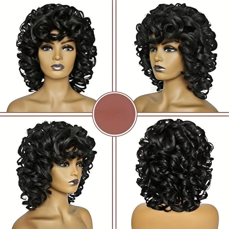 Short Curly Hair Wavy Wig with Bangs Heat Resistant Synthetic Fiber