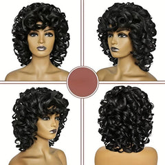 Short Curly Hair Wavy Wig with Bangs Heat Resistant Synthetic Fiber