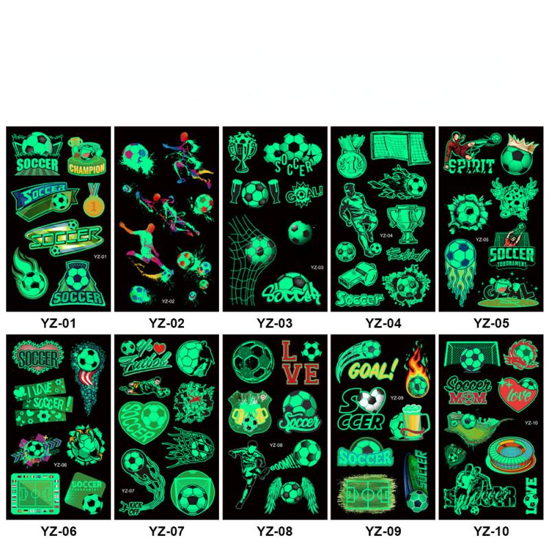 10pcs Glow Football Tattoo Stickers - Waterproof Temporary Face Stickers