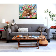 Flower Cow Diamond Art Painting Set - Home Wall Decor - 15.7x11.8 Inches