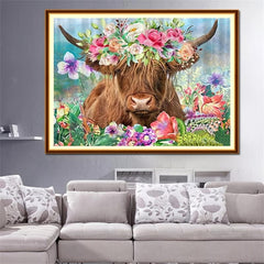 Flower Cow Diamond Art Painting Set - Home Wall Decor - 15.7x11.8 Inches