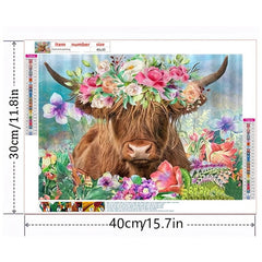Flower Cow Diamond Art Painting Set - Home Wall Decor - 15.7x11.8 Inches
