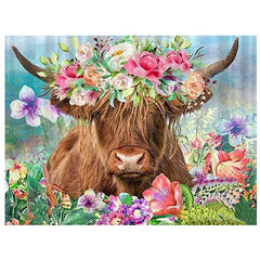 Flower Cow Diamond Art Painting Set - Home Wall Decor - 15.7x11.8 Inches
