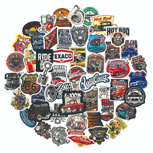 50pcs Retro Car Helmet Stickers for DIY Scrapbooking Skateboards