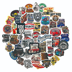 50pcs Retro Car Helmet Stickers for DIY Scrapbooking Skateboards