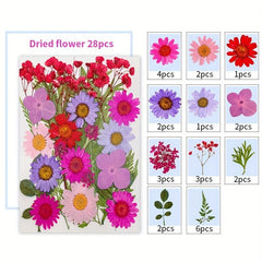 28pcs Resin Dry Embossed Real Flowers Specimen Collection for DIY Art
