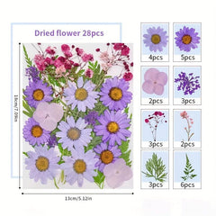 28pcs Resin Dry Embossed Real Flowers Specimen Collection for DIY Art