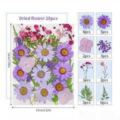 28pcs Resin Dry Embossed Real Flowers Specimen Collection for DIY Art