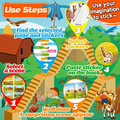 Reusable Sticker Books Farm 330 Stickers & 8 Scenes Educational Toys