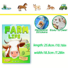 Reusable Sticker Books Farm 330 Stickers & 8 Scenes Educational Toys