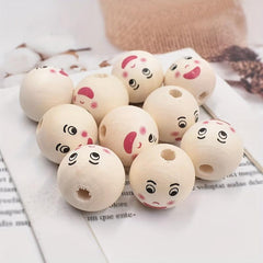 5pcs 22mm Natural Happy Face Wooden Beads DIY Jewelry Making