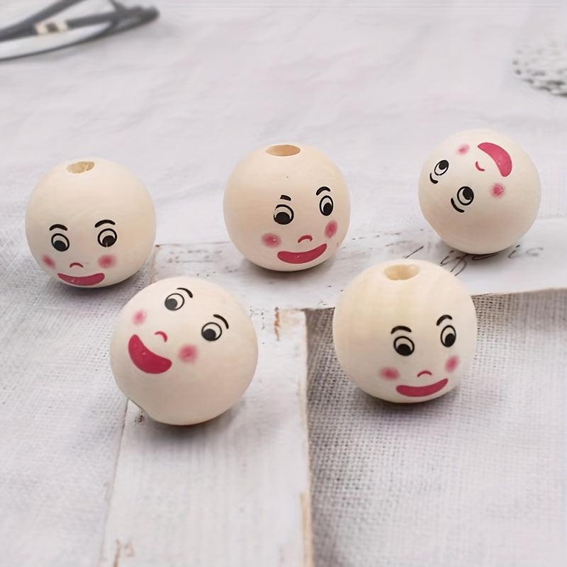 5pcs 22mm Natural Happy Face Wooden Beads DIY Jewelry Making