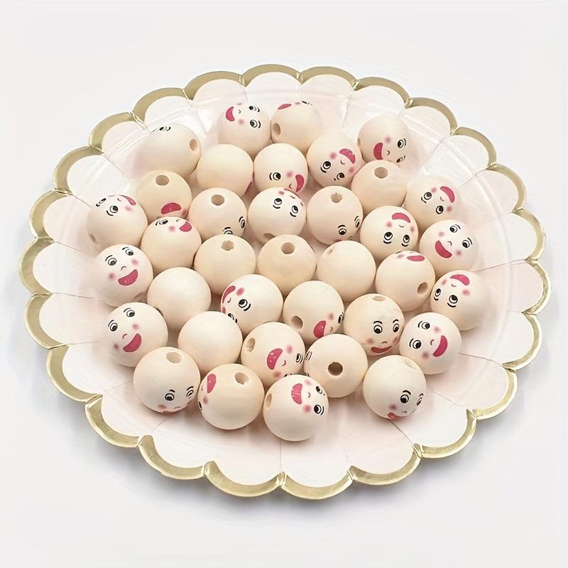5pcs 22mm Natural Happy Face Wooden Beads DIY Jewelry Making