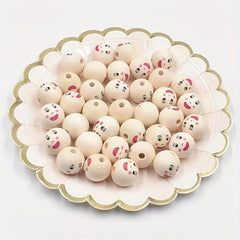 5pcs 22mm Natural Happy Face Wooden Beads DIY Jewelry Making