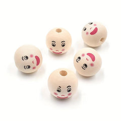 5pcs 22mm Natural Happy Face Wooden Beads DIY Jewelry Making