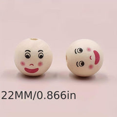 5pcs 22mm Natural Happy Face Wooden Beads DIY Jewelry Making