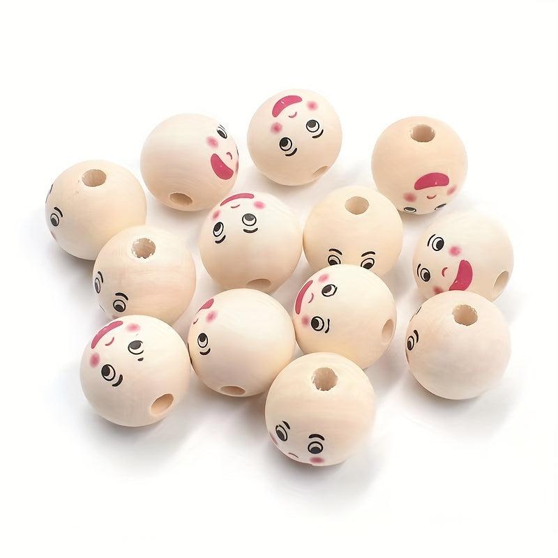 5pcs 22mm Natural Happy Face Wooden Beads DIY Jewelry Making