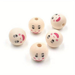 5pcs 22mm Natural Happy Face Wooden Beads DIY Jewelry Making