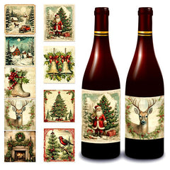 9pcs Retro Red Wine Bottle Stickers - Perfect for Christmas Holiday Party