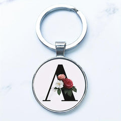 Letter A Alphabet Keychain Flowers Glass Keyring
