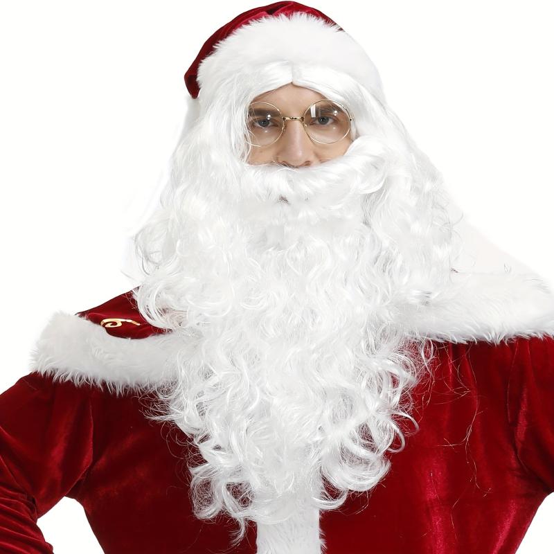 Christmas Santa Cosplay Wig Beard Hat Glasses Kit