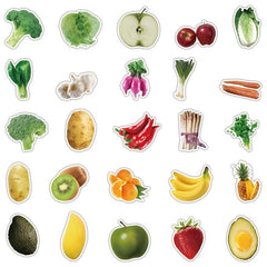 50pcs Fruits Vegetables Doodle Waterproof Sticker DIY Creative Toys Sticker