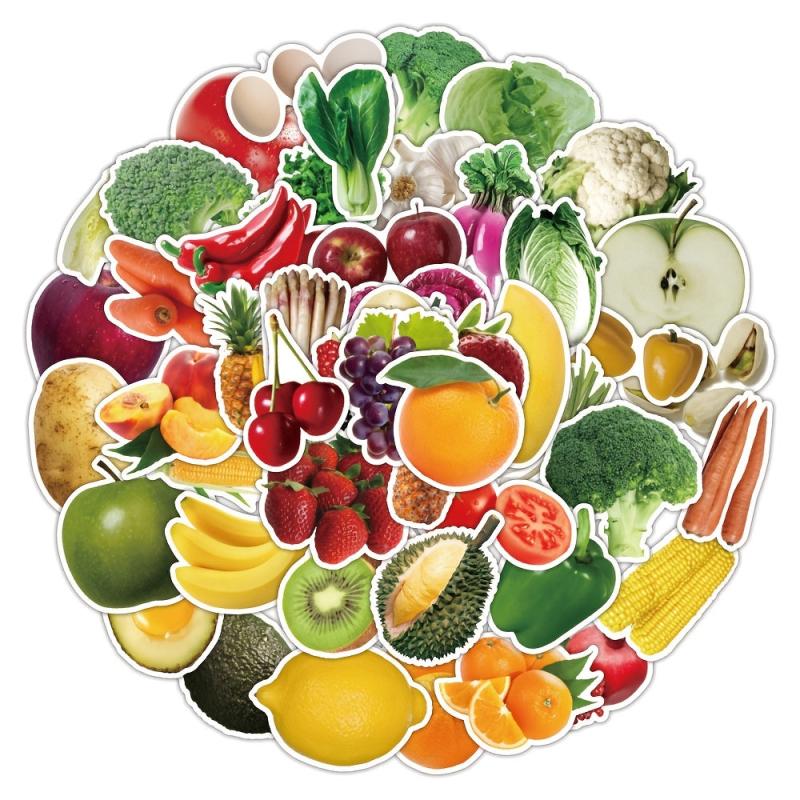 50pcs Fruits Vegetables Doodle Waterproof Sticker DIY Creative Toys Sticker