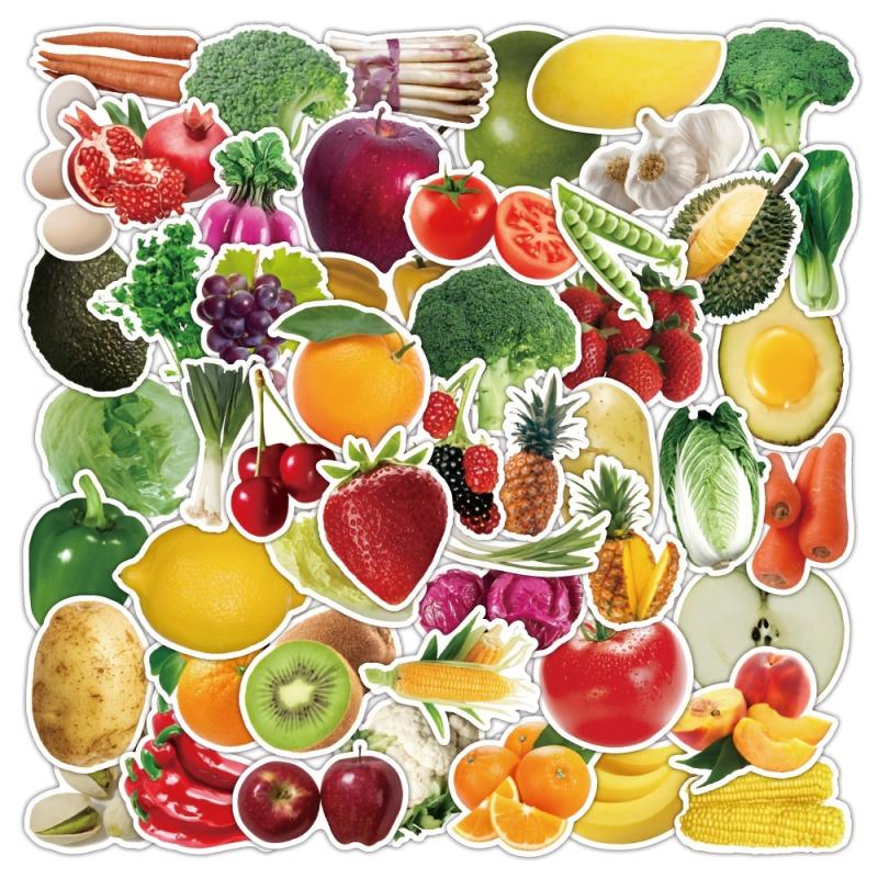 50pcs Fruits Vegetables Doodle Waterproof Sticker DIY Creative Toys Sticker