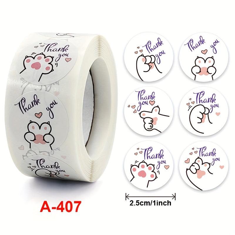 500 Cat Paw Thank You Stickers Personality Literary Labels Sealing Stickers