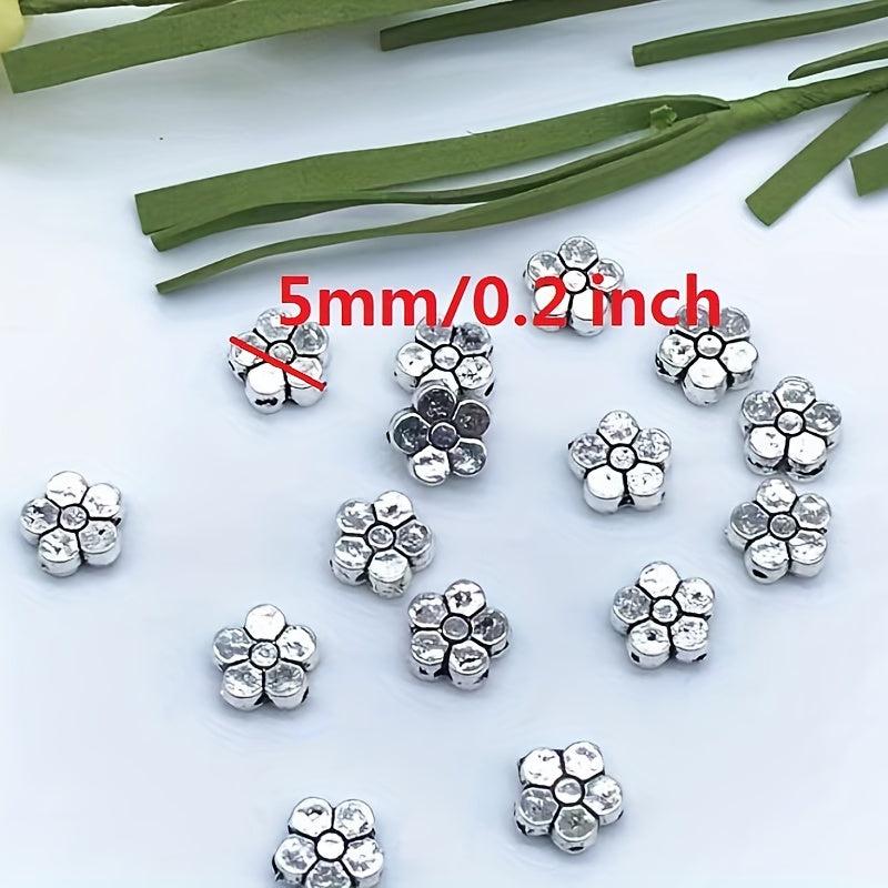 50pcs Antique Silver Flower Beads 5mm Daisy Metal Spacer Beads