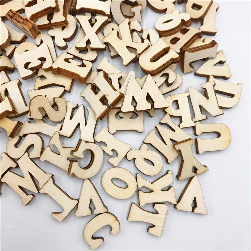 100pcs 15mm Wooden Alphabet Letters DIY Crafting Decoration Teaching Wood Pieces