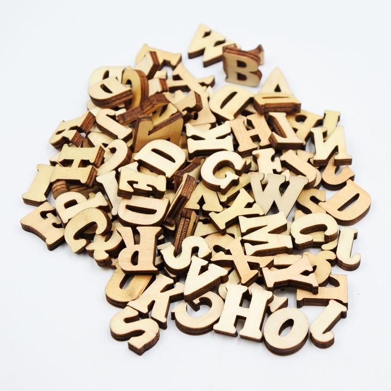 100pcs 15mm Wooden Alphabet Letters DIY Crafting Decoration Teaching Wood Pieces