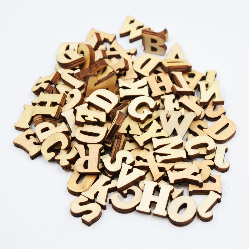 100pcs 15mm Wooden Alphabet Letters DIY Crafting Decoration Teaching Wood Pieces
