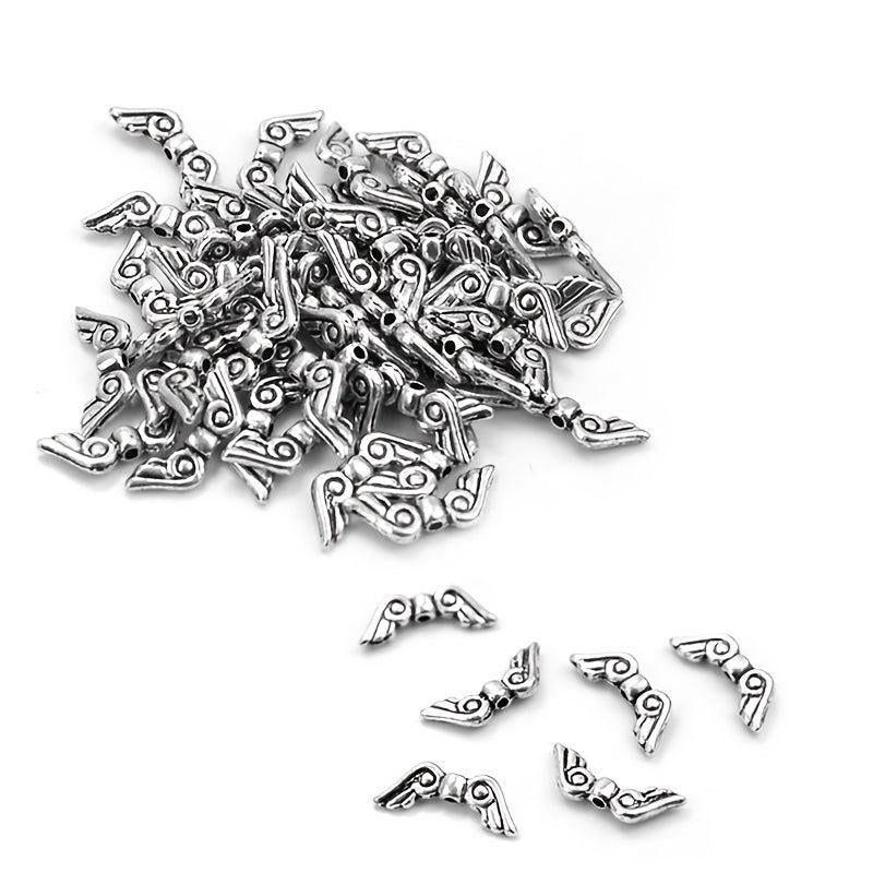 50pcs Antique Silver Bronze Charms Angel Fairy Wings Jewelry Crafting