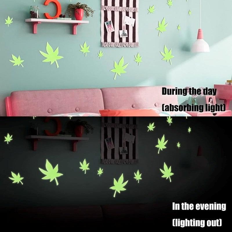 10pcs Noctilucent Maple Leaf Wall Stickers - Glow in the Dark Decor