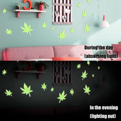 10pcs Noctilucent Maple Leaf Wall Stickers - Glow in the Dark Decor