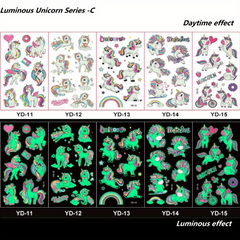 Cartoon Luminous Unicorn Tattoo Stickers 5 Pcs Pack